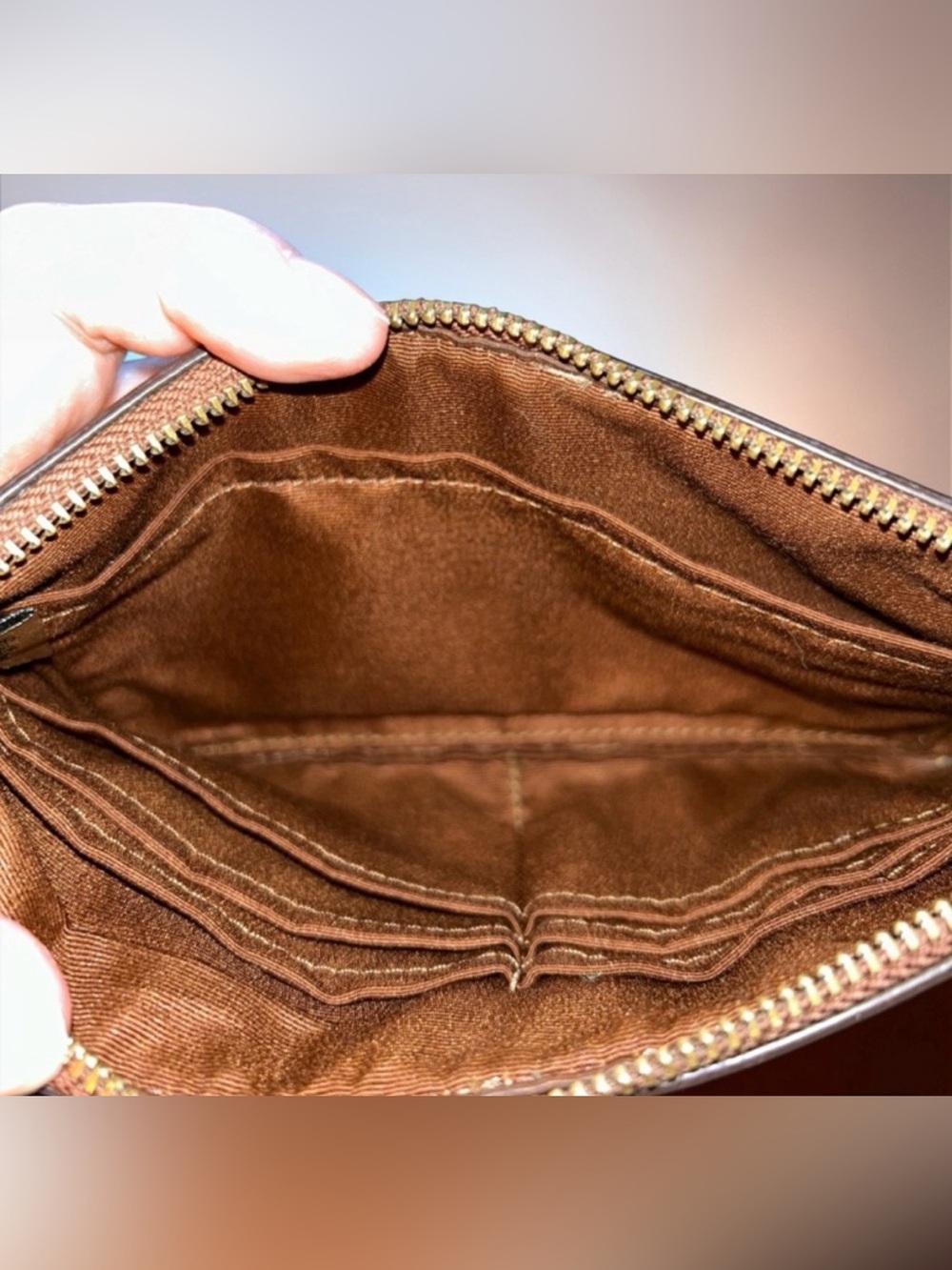 Coach Beige Brown Signature monogram credit card Zip Pouch wallet zip Star Charm - Picture 5 of 5